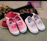 外贸童装 女童帆布鞋宝宝白色芭蕾舞鞋 蕾丝绣花白色布鞋粉色单鞋