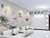 现代中式山水花鸟 大型壁画电视沙发背景墙纸壁纸客厅书房墙画布