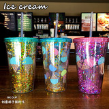 潮流创意双层塑料吸管水杯冰淇淋个性简约杯子咖啡杯奶茶果汁杯