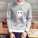 2016秋季韩版修身太空棉男士长袖T恤男针织套头卫衣青年印花衣服