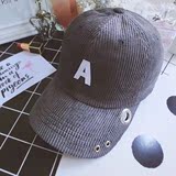 韩国正品帽子秋冬新款时尚加厚条绒A字母金属铁圈棒球帽潮女帽子