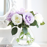 原创欧式仿真花套装 假花装饰花客厅玫瑰绢花餐桌摆设花瓶成品