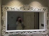 温莎小镇欧式美国红橡木雕花雕刻镂空卫浴镜子挂镜白色穿衣镜子