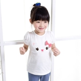 小猫贴布绣短袖T恤 外贸女童夏装 儿童宝宝纯棉短袖T恤泡泡袖上衣