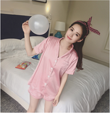 夏季新款韩版宽松纯色衬衫+短裤两件套休闲家居服套装睡衣套装女