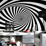 定制大型壁画背景墙纸 3D立体黑白空间漩涡风个性酒吧店铺墙画