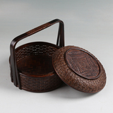 复古 日式  竹编 漆器 提篮 茶道 茶具收纳盒 带盖食盒 礼盒篮子