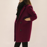 韩国代购2016春季女装新款韩版中长款修身茧型羊毛呢大衣外套女