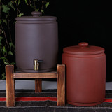 宜兴陶瓷紫砂水缸陶瓷储水罐带水龙头饮水机粗陶纯净茶水桶木架子
