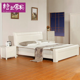 榆木床简约现代全实木床白色床双人床 1.8米1.5m气压储物高箱欧式