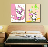 小孩房装饰画现代卡通画 卧室挂画床头无框两幅 客厅沙发后墙壁画