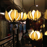 新中式布艺吊灯古典荷花铁艺麻绳中国风包厢客厅餐厅灯具布艺鸟笼
