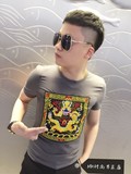 中国风夏季男士装官服龙袍半袖民族风龙刺绣社会小伙同款短袖t恤