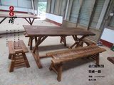 老榆木餐桌实木老门板茶桌咖啡桌做旧复古文艺桌子条凳特价促销