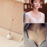 包邮爱人的谎言同款18K玫瑰金珍珠项链女日韩钛钢颈链锁骨链礼物