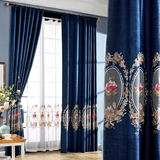 欧式古典高档落地窗亚麻绣花窗帘布成品中式现代简约客厅卧室遮光