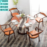 loft美式实木大圆桌咖啡厅桌椅餐桌椅组合圆形餐厅桌椅奶茶店桌椅