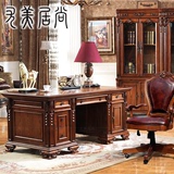 美式实木书桌家用台式电脑桌复古雕花欧式大班老板办公桌方形订制