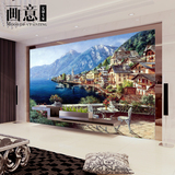 3D无缝大型壁画地中海风景油画客厅沙发电视背景墙纸欧式田园壁纸