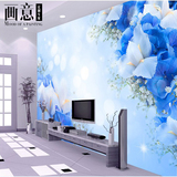 无纺布客厅电视背景3d大型墙纸壁画无缝墙布蓝色浪漫花纹个性壁纸