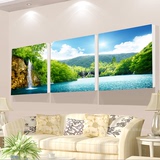 客厅装饰画山水风景画背有靠山现代无框画三联沙发墙画办公室挂画