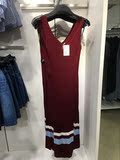H&M HM女装专柜正品折扣代购酒红色条纹针织背心连衣裙 0410273