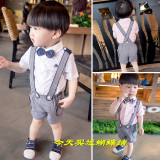 男童套装夏1-2-3岁男宝宝背带裤韩版夏季短袖套装小孩子外出礼服