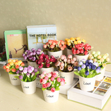 2016卧室客厅办公室内塑料假花小盆栽装饰花瓶摆件玫瑰花摆设花