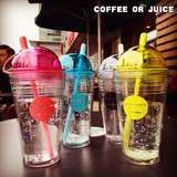 韩国潮流吸管塑料杯子创意个性咖啡双层奶茶杯学生饮料果汁随手杯