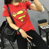 包邮韩版超人蝙蝠侠卡通短袖女T恤学生班服宽松圆领上衣情侣装夏