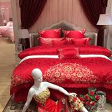晋帛家纺专柜正品 凯瑟琳王妃 欧式提花婚庆红色六十件套2016新品