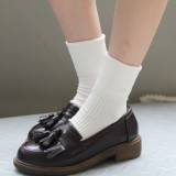 韩国日系学生袜中筒春竖条纯色全棉翻边白色堆堆袜短靴运动短袜子
