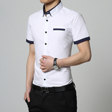 夏季短袖衬衫男休闲商务韩版纯色青年英伦纯棉常规男士修身衬衣