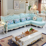简约欧式真皮沙发组合大小户型法式实木雕花沙发客厅转角皮艺沙发
