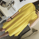 JUSTQ 独家定制牛货 夏季新款气质黄色 系扣宽松显瘦娃娃裙连衣裙