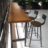 美式复古铁艺实木吧桌吧椅组合做旧休闲酒吧餐厅前台桌高脚凳桌子