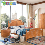 逸琪美式乡村儿童单人床 实木床1.2米卧室套房家具原木色复古现货