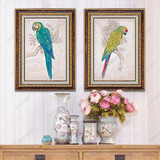 欧式油画客厅背景画 鹦鹉小鸟装饰画 餐厅玄关油画手绘美式二联画