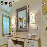 美式实木创意美容梳妆化妆镜北欧简约大号浴室卫生间厕所壁挂镜子
