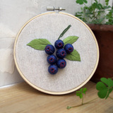 英式欧式立体刺绣蓝莓DIY材料包麻布蓝色果实带绣绷立体非十字绣