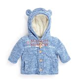现货英国代购Next冬季可爱小熊蓝色羊角扣连帽抓绒婴幼儿童装外套
