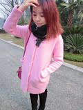 2015年冬装韩版新款简约圆领中长款兔毛开衫针织衫加厚毛衣外套女