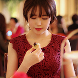 Milkcocoa韩国正品代购 魅力红色蕾丝花朵连衣裙