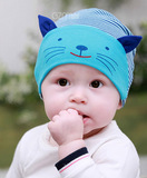 春秋冬3-6-12个月婴儿帽子0-1-2岁男女宝宝纯棉套头帽韩版护耳帽