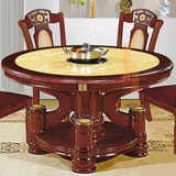 欧式大理石餐桌圆桌 实木圆形带转盘电磁炉火锅餐桌 特价宜家饭桌