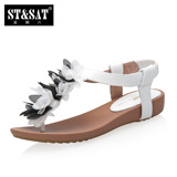 新品StSat星期六2015SN42119006色夏季凉鞋平跟女鞋羊皮花朵