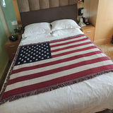 外贸美式美国旗双层棉线毯子棉麻毯沙发巾客厅地毯地垫流苏盖毯