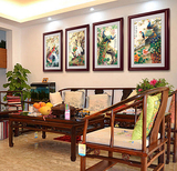 新中式孔雀成双有框装饰画复古玄关客厅书房卧室办公室墙挂画壁画