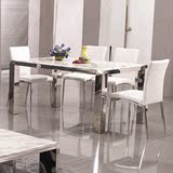 不锈钢餐桌大理石餐台餐桌椅组合简约钢化玻璃吃饭桌子套装13新品