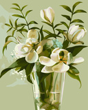 diy数字油画包邮特价 手绘客厅餐厅花卉花瓶装饰画40*50玉兰花